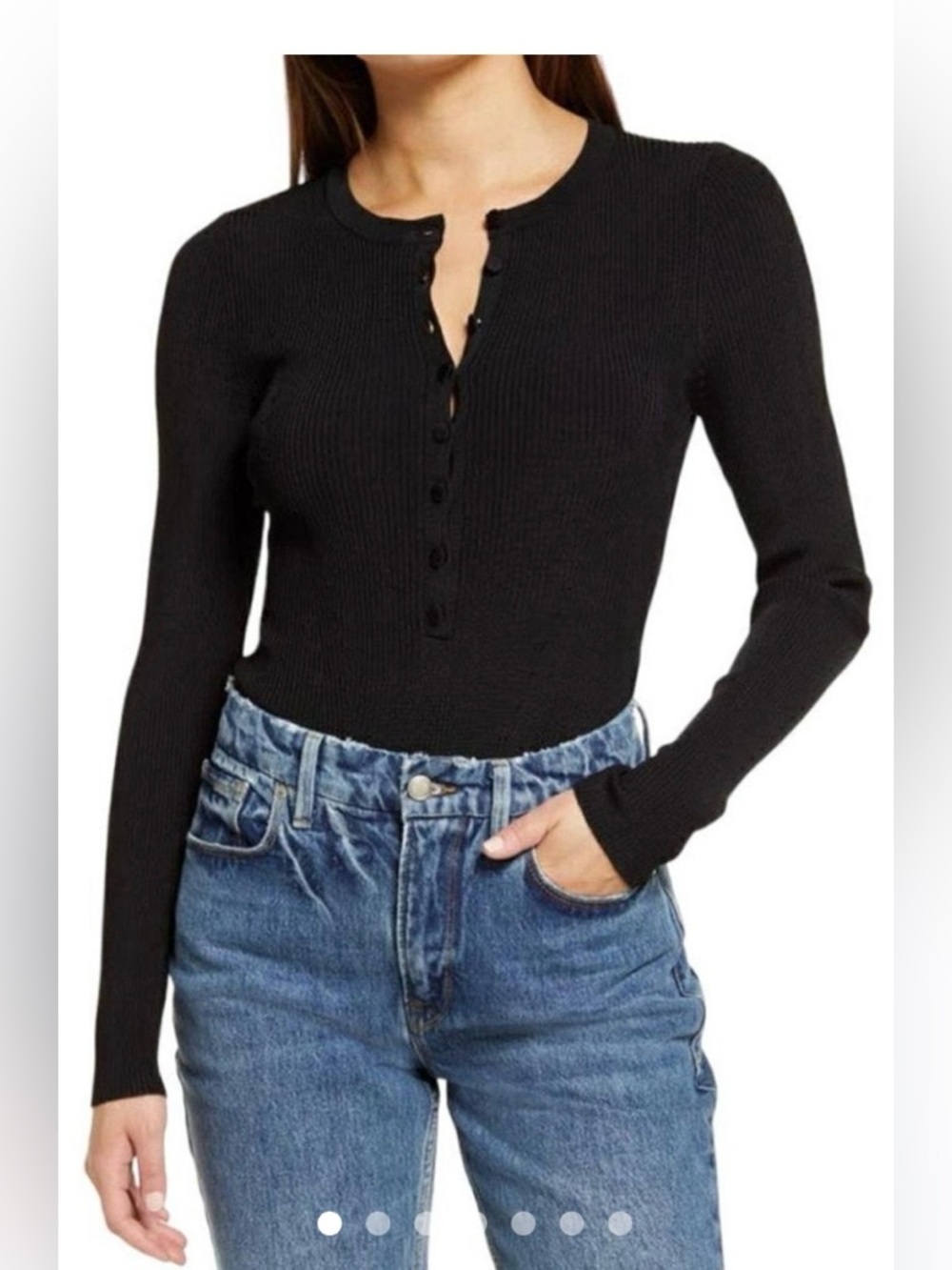 Good American Women’s Black Ribbed Button-Front Bodysuit
